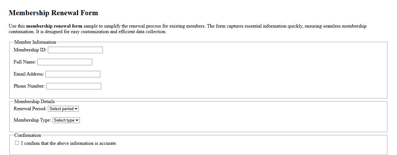 Membership renewal form sample for existing members image preview