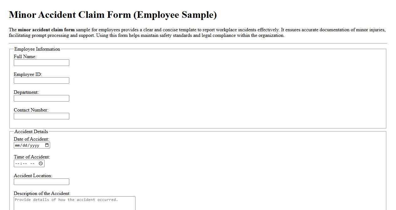 Minor accident claim form sample for employees image preview