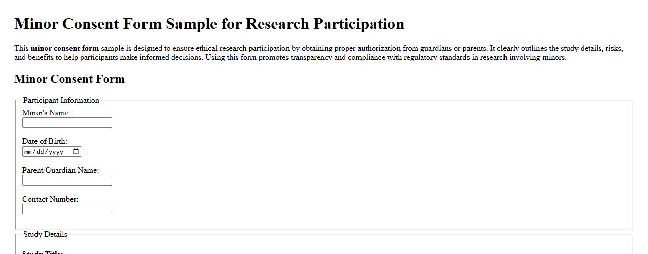 Minor consent form sample for research participation image preview