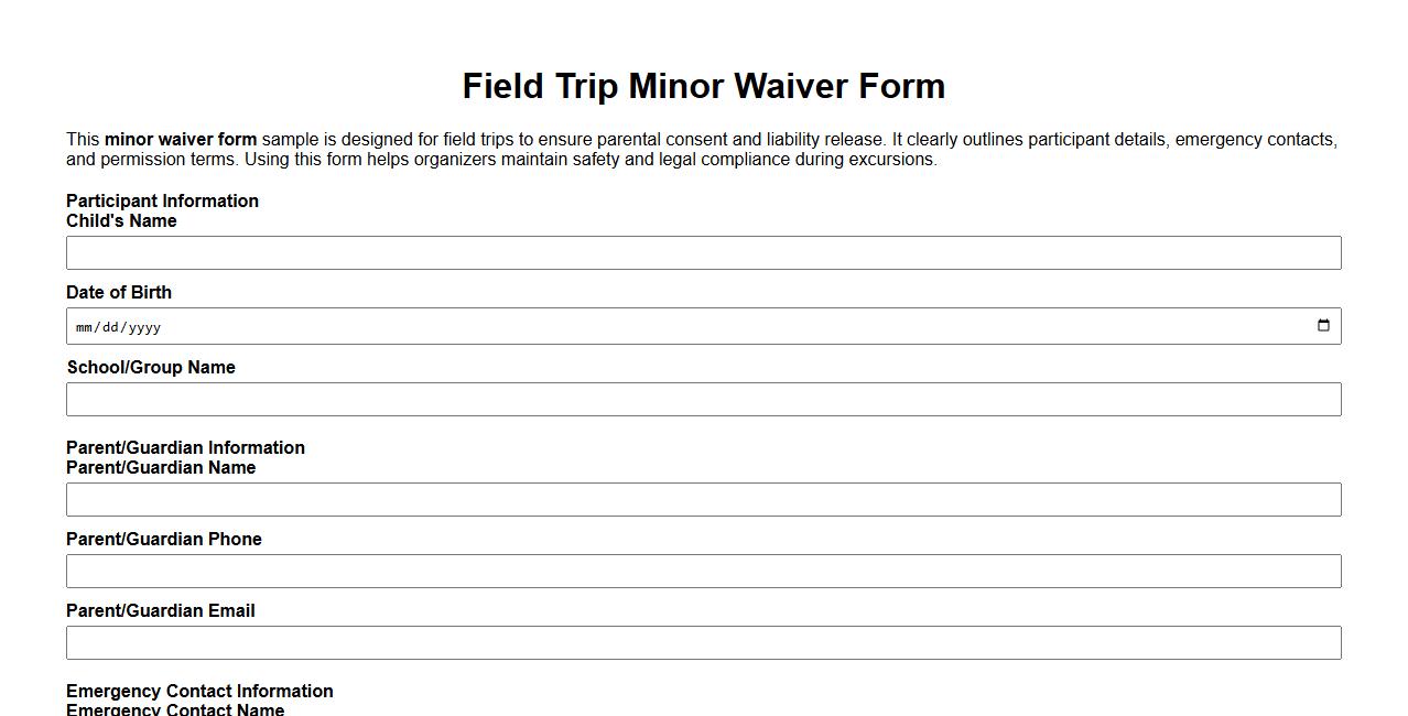 Minor waiver form sample for field trips image preview