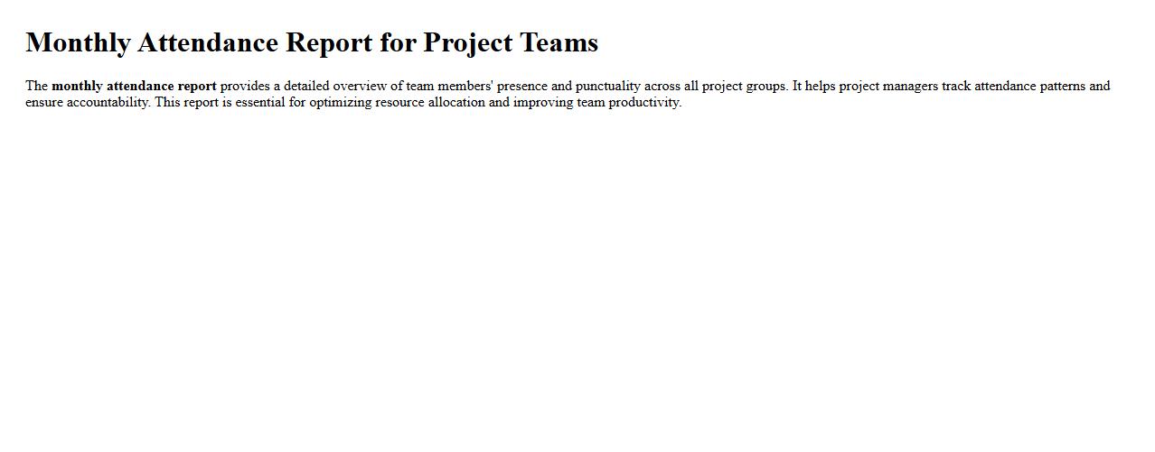 Monthly attendance report for project teams image preview