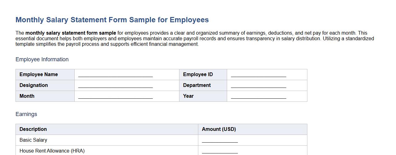 monthly salary statement form sample for employees image preview