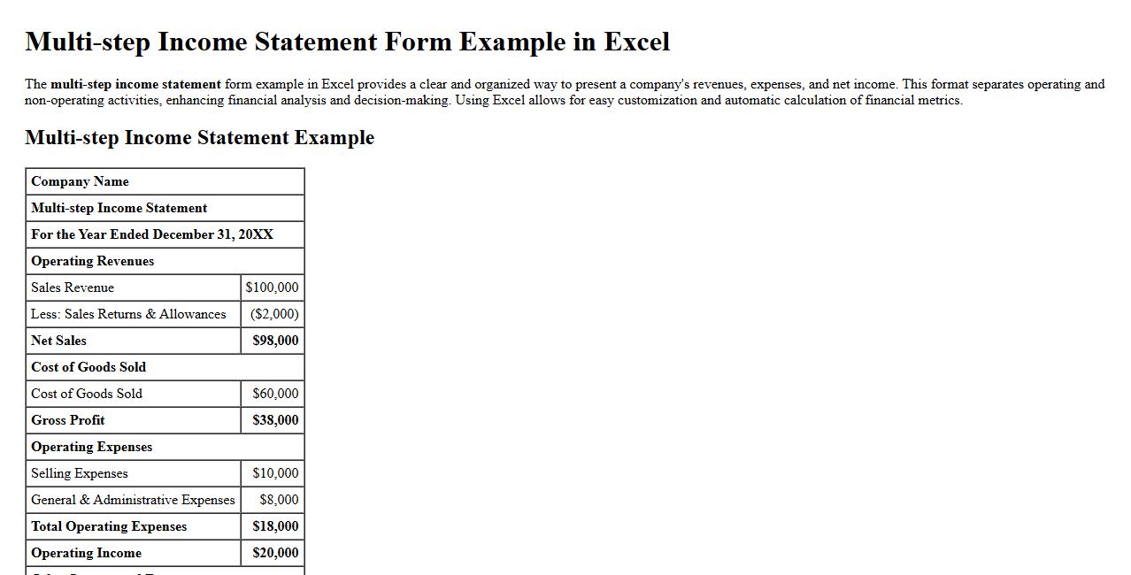 Multi-step income statement form example in Excel image preview