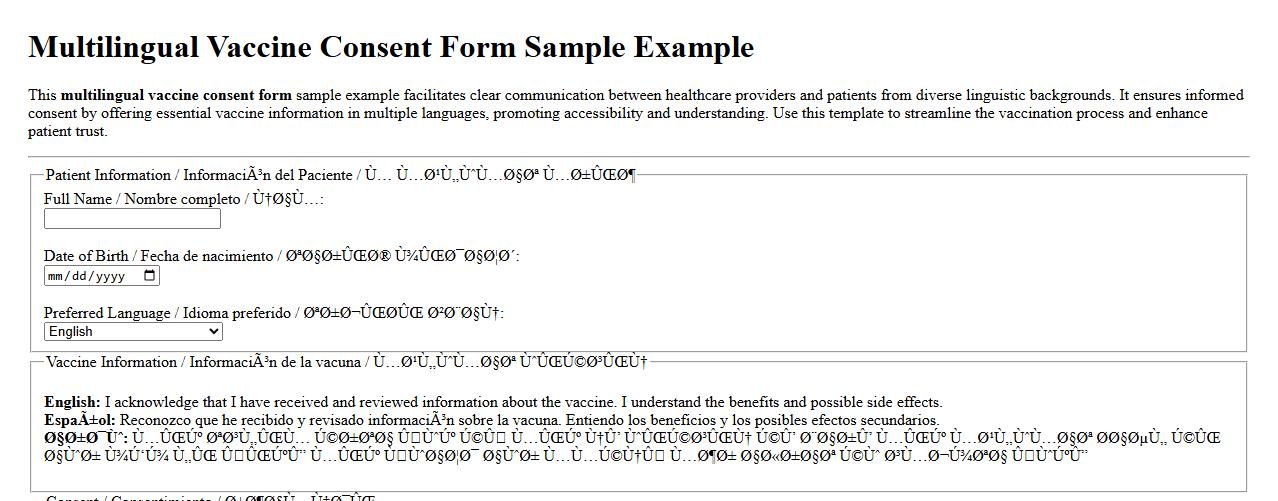 Multilingual vaccine consent form sample example image preview
