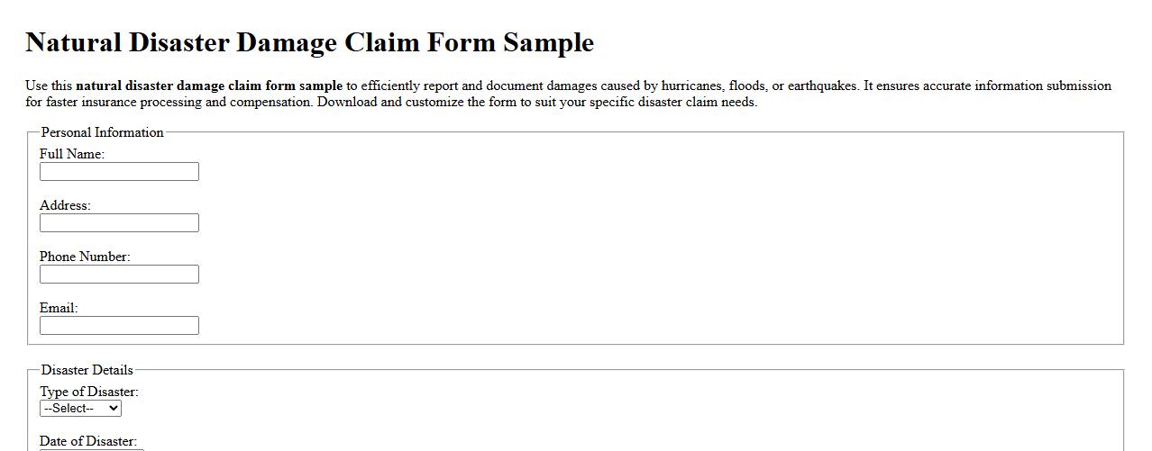 Natural disaster damage claim form sample image preview