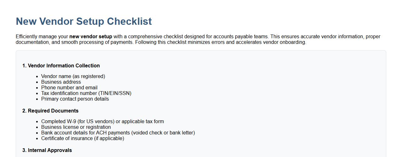 new vendor setup checklist for accounts payable image preview