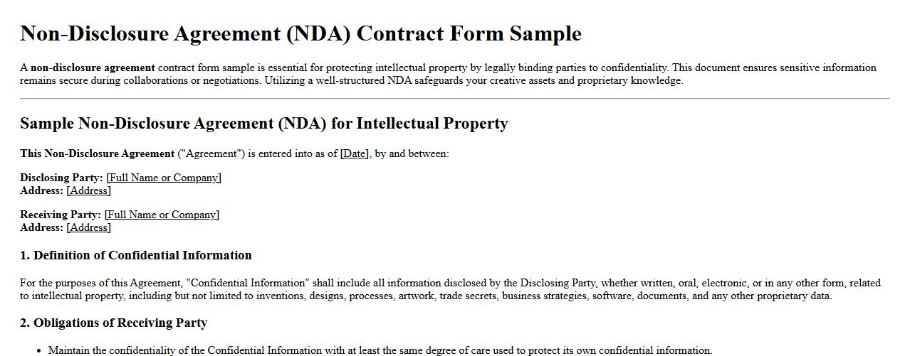 non-disclosure agreement contract form sample for intellectual property image preview