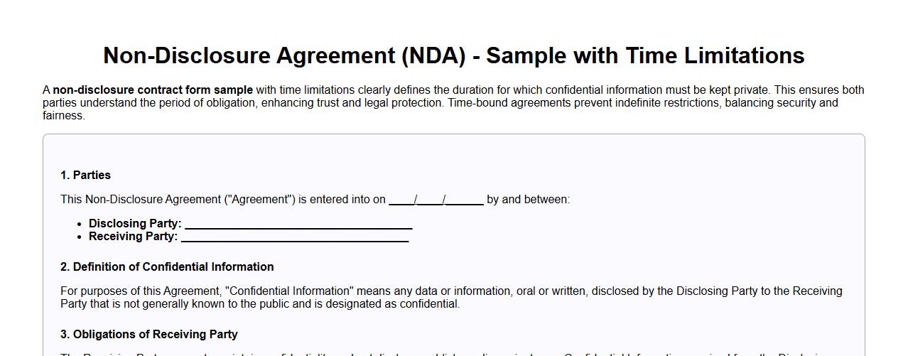 Non-disclosure contract form sample with time limitations image preview