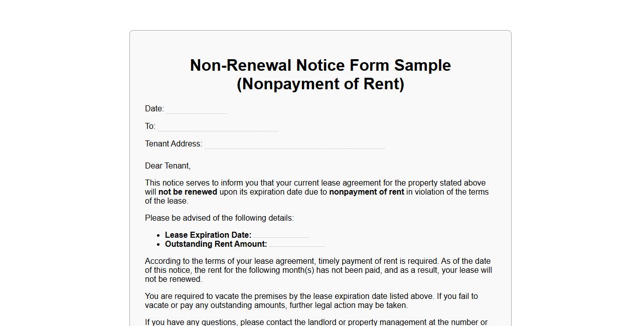 non-renewal notice form sample for nonpayment of rent image preview