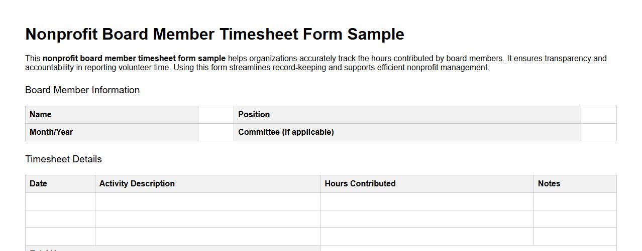 Nonprofit board member timesheet form sample image preview