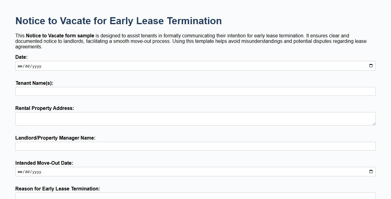 Notice to vacate form sample for early lease termination image preview