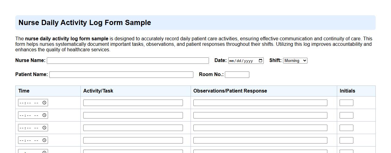 nurse daily activity log form sample image preview