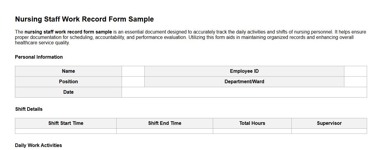 nursing staff work record form sample image preview