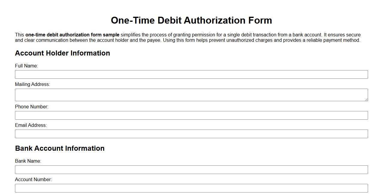 one-time debit authorization form sample image preview
