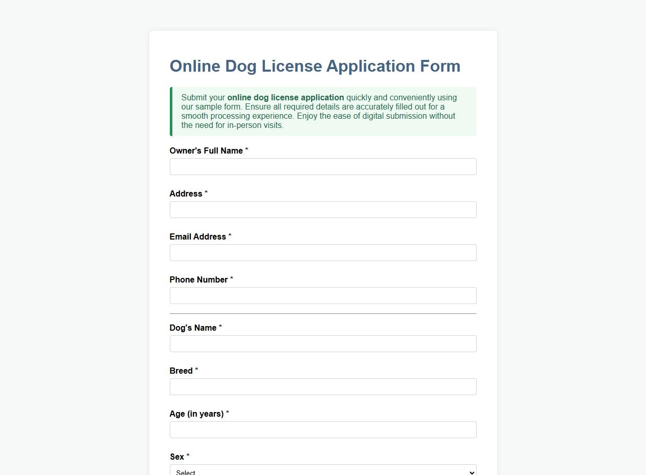 online dog license application form sample submission image preview
