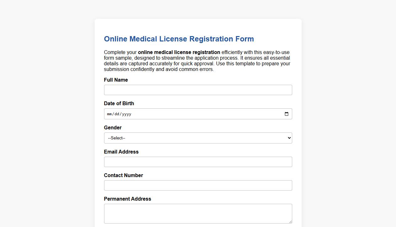 online medical license registration form sample image preview