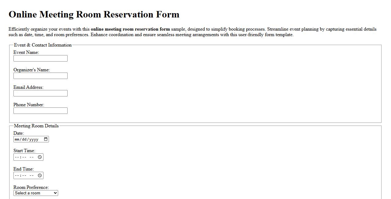 Online meeting room reservation form sample for event planning image preview