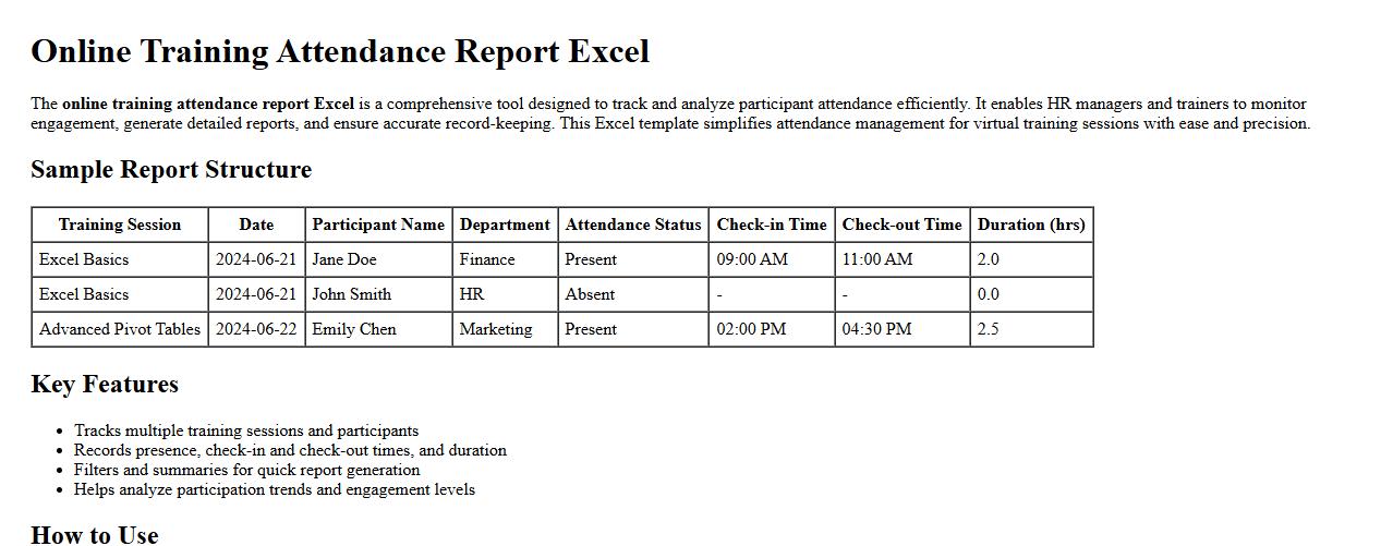 online training attendance report excel image preview