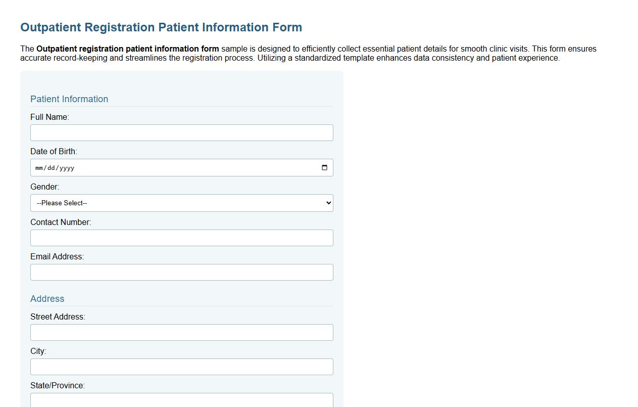 Outpatient registration patient information form sample image preview