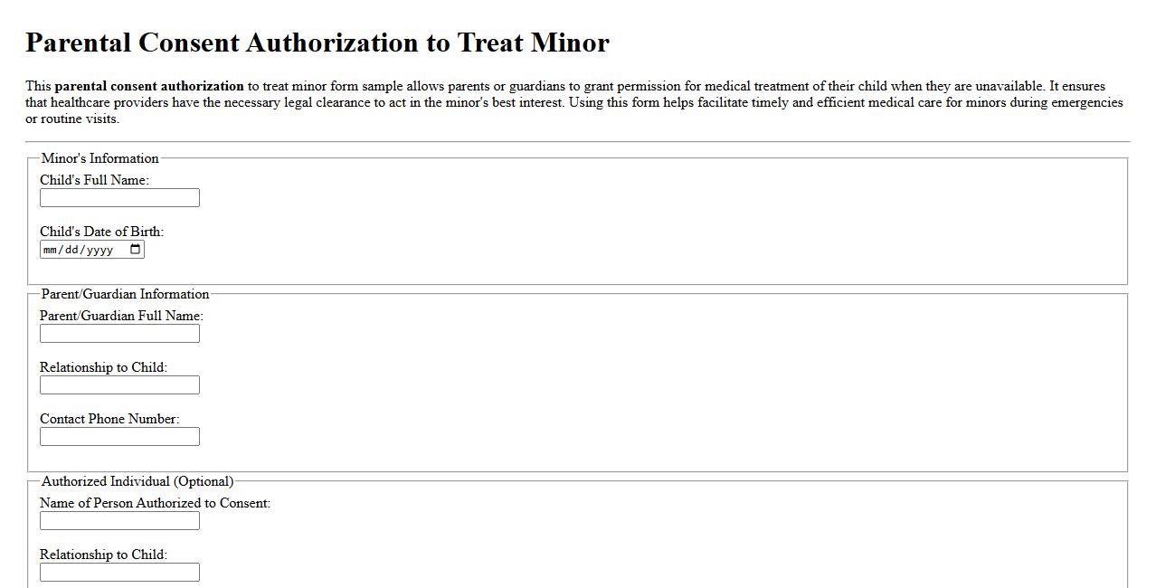Parental consent authorization to treat minor form sample image preview