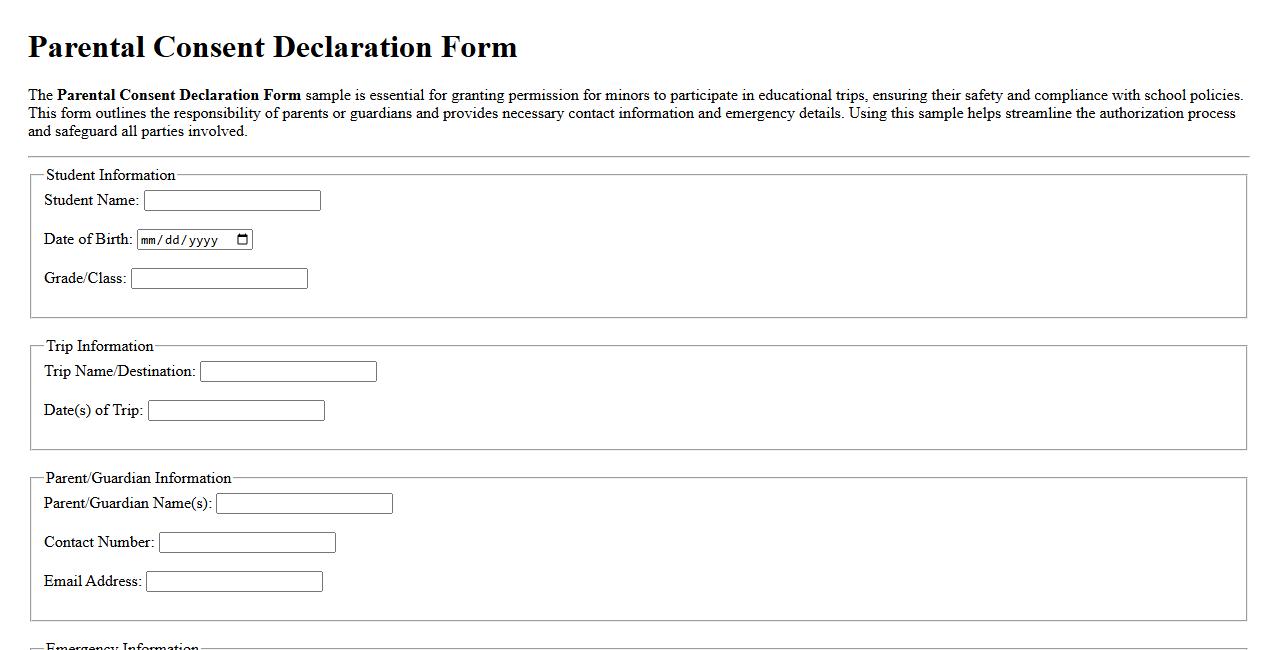 Parental Consent Declaration Form sample for educational trips image preview