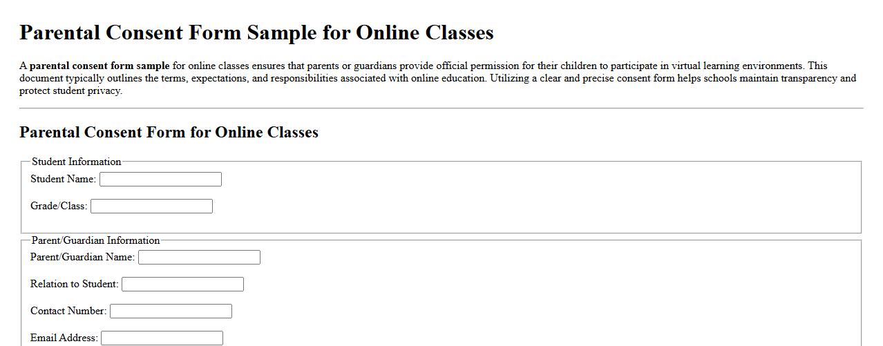 Parental consent form sample for online classes image preview