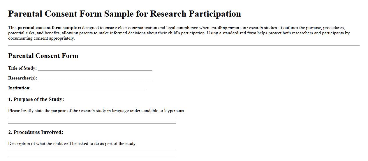 Parental consent form sample for research participation image preview