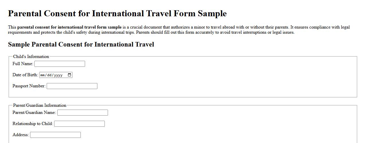 parental consent for international travel form sample image preview