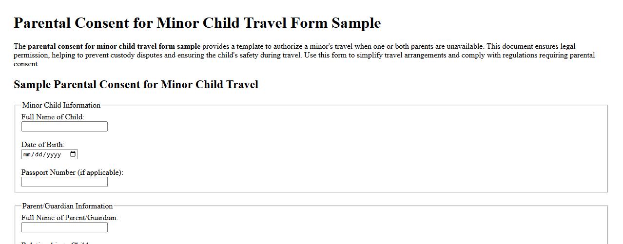 parental consent for minor child travel form sample image preview