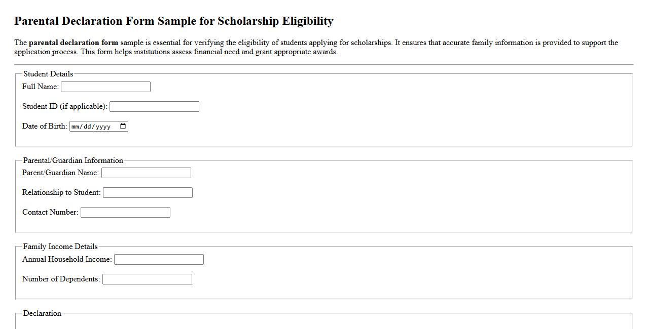 Parental declaration form sample for scholarship eligibility image preview