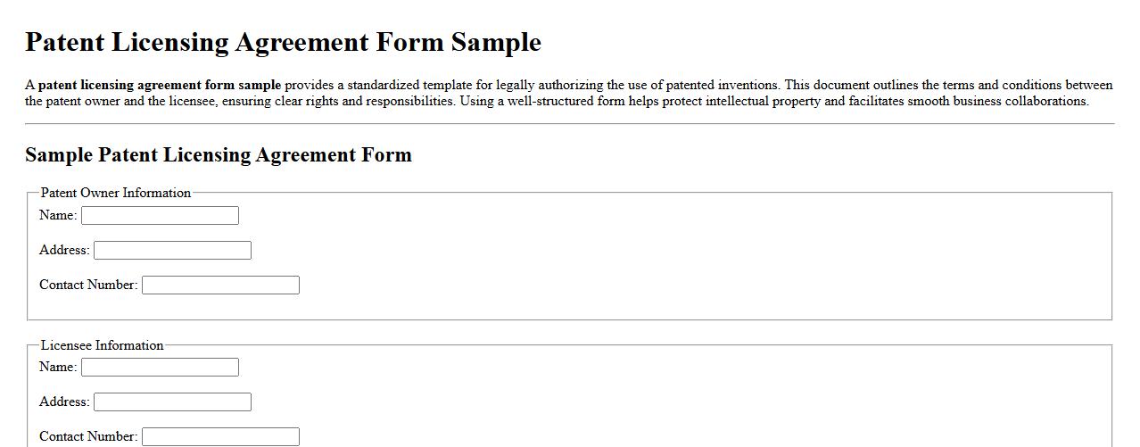 Patent licensing agreement form sample image preview