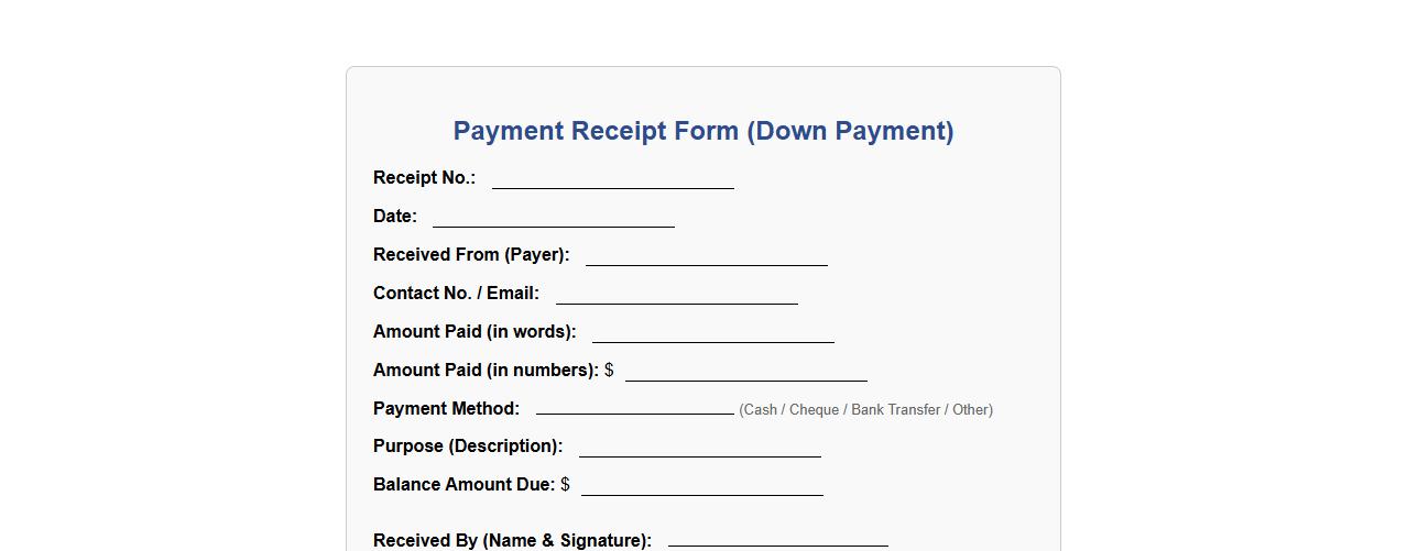 payment receipt form sample for down payment image preview