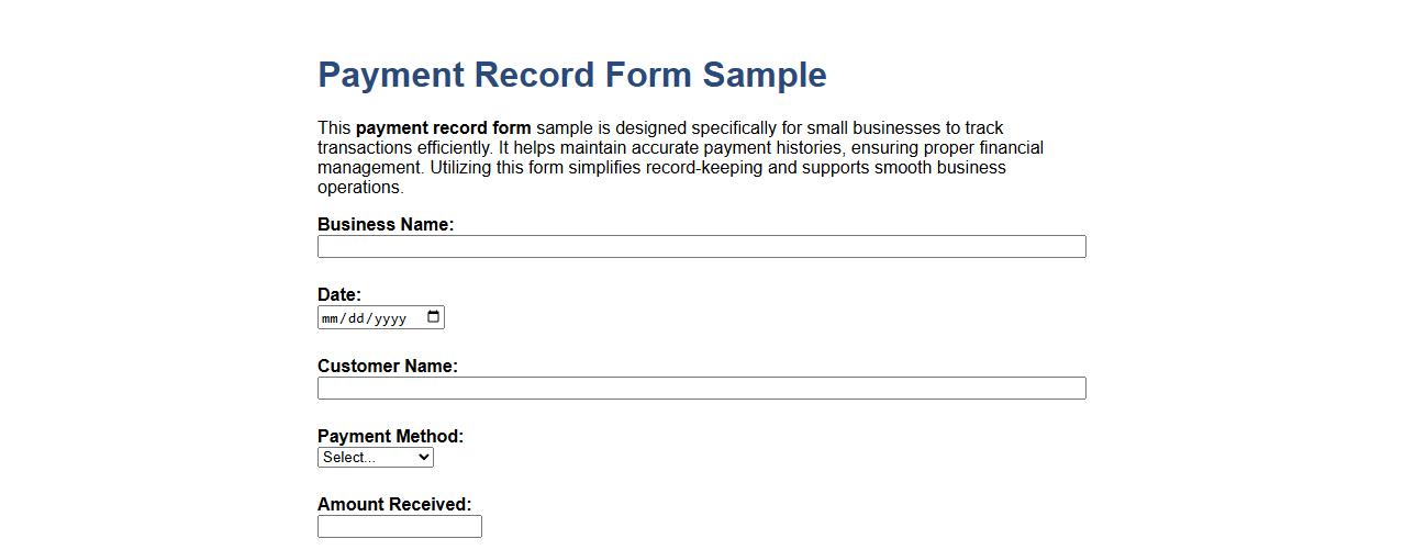 Payment record form sample for small businesses image preview