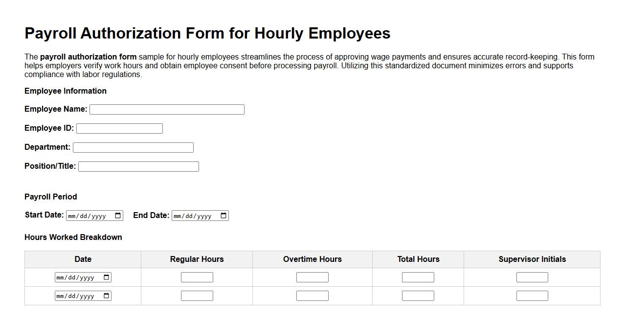 payroll authorization form sample for hourly employees image preview