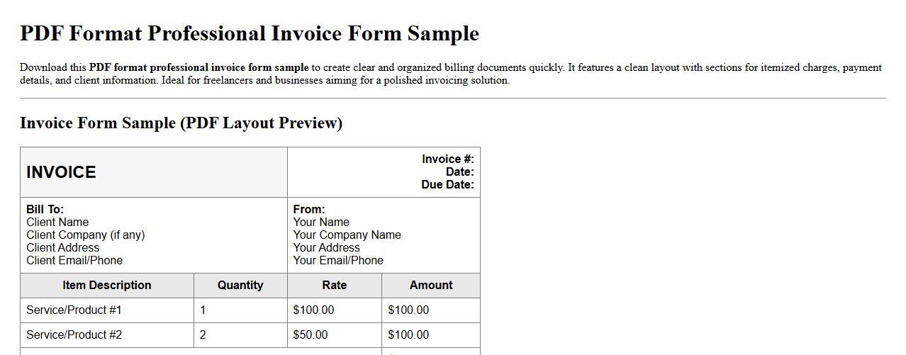 pdf format professional invoice form sample image preview