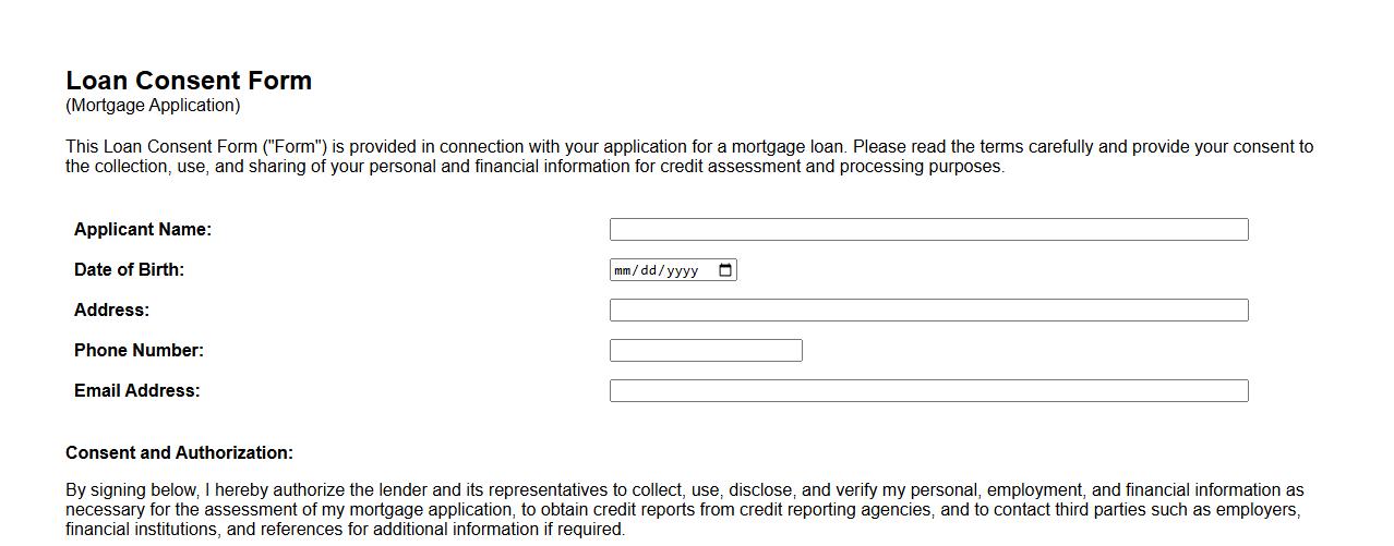 pdf loan consent form sample for mortgage application image preview