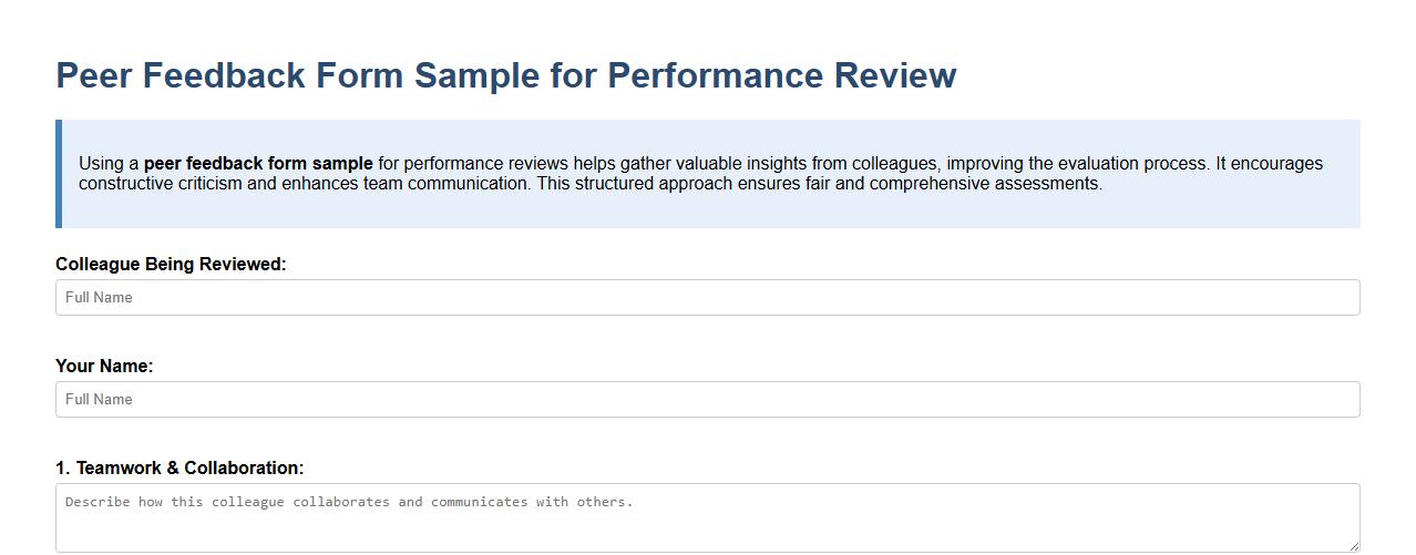 Peer feedback form sample for performance review image preview