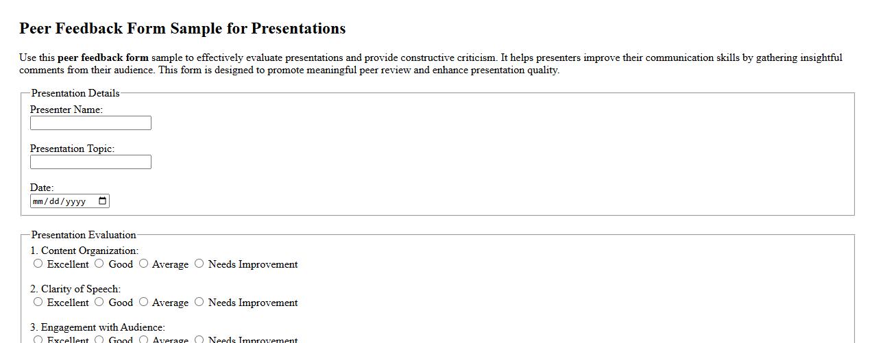 Peer feedback form sample for presentations image preview