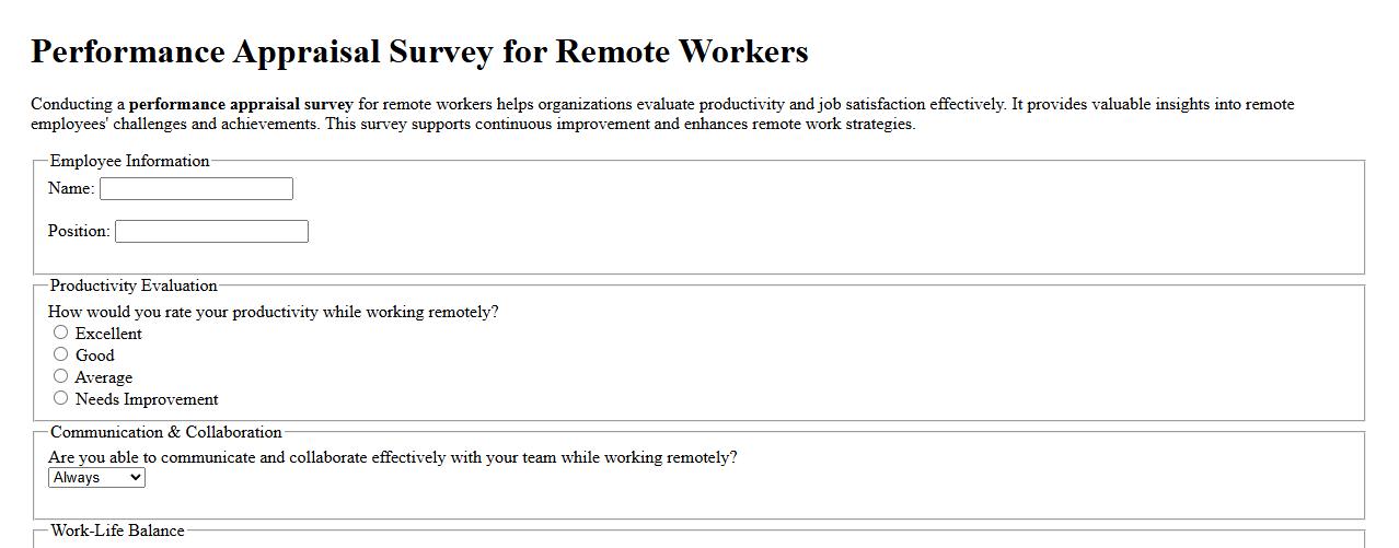 Performance appraisal survey for remote workers image preview