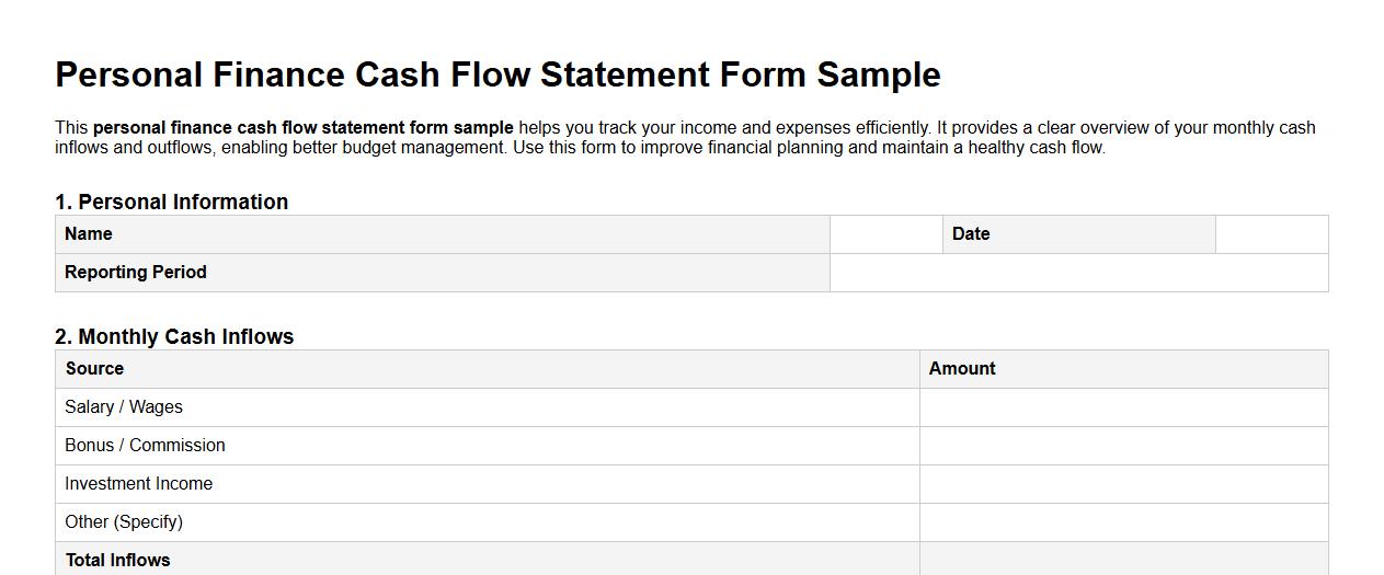personal finance cash flow statement form sample image preview