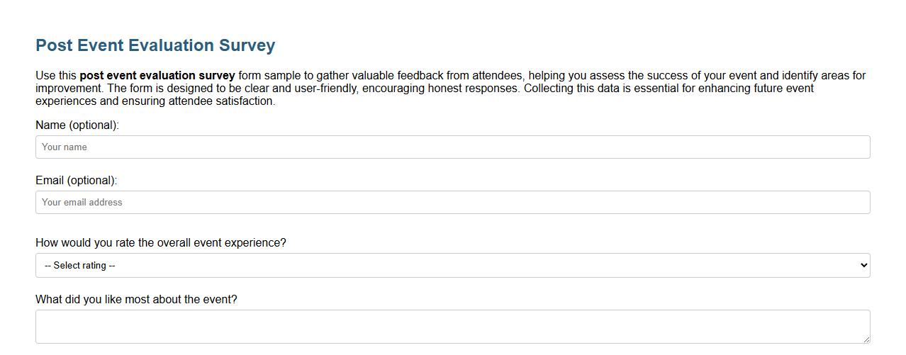 post event evaluation survey form sample image preview