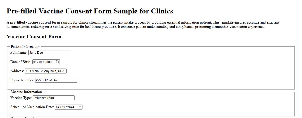 Pre-filled vaccine consent form sample for clinics image preview