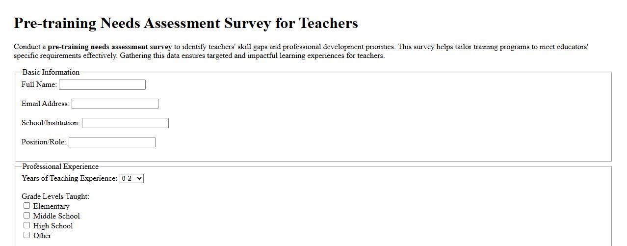 Pre-training needs assessment survey for teachers image preview