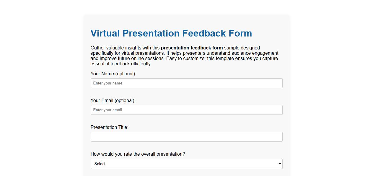 Presentation feedback form sample for virtual presentations image preview