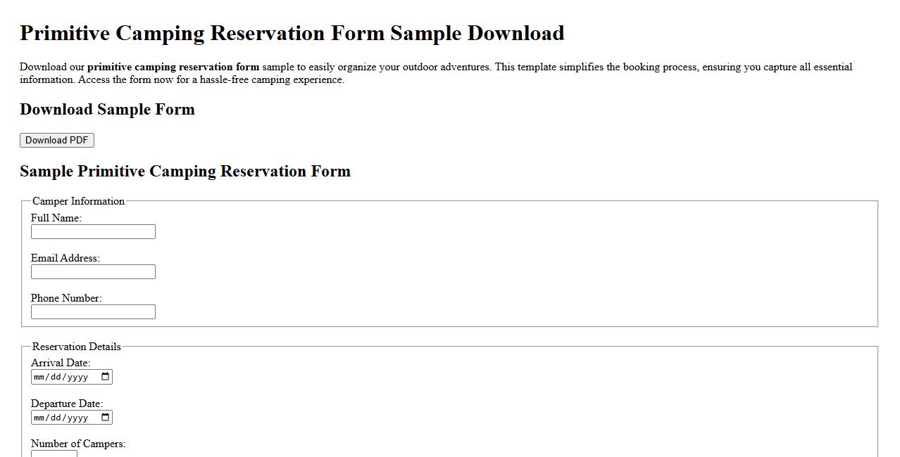 primitive camping reservation form sample download image preview