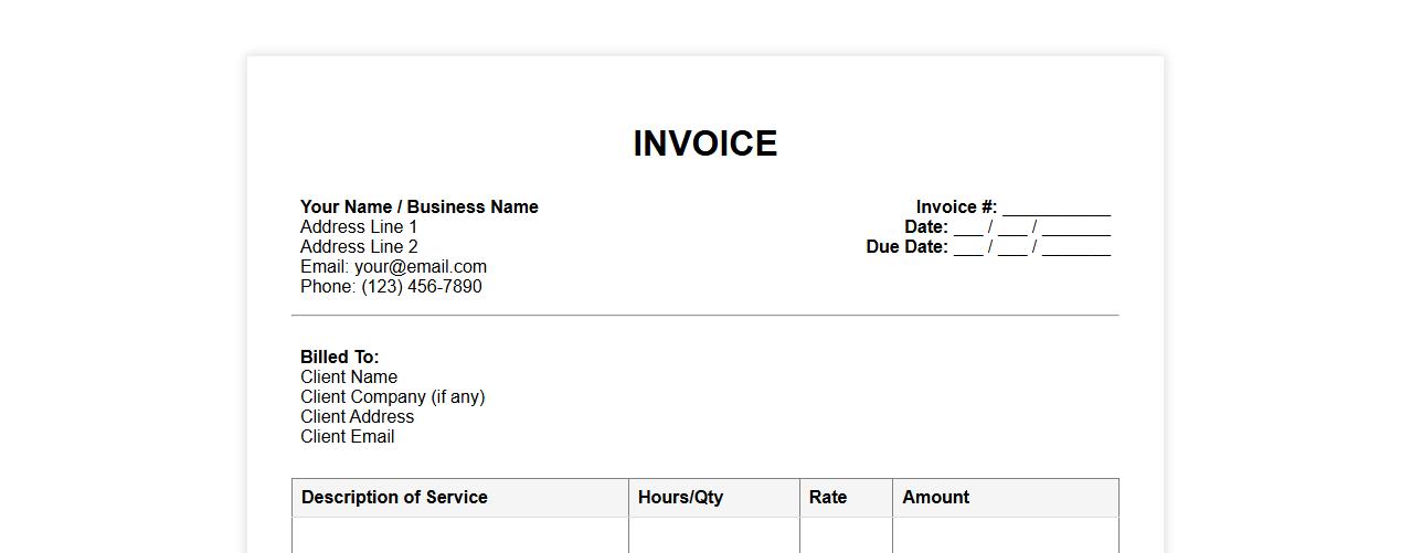 Printable blank invoice form sample for freelancers image preview