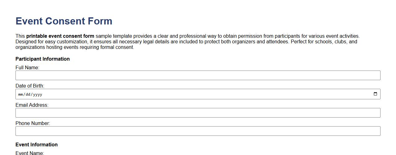 Printable event consent form sample template image preview