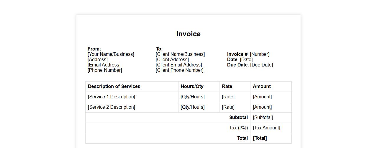 Printable invoice form sample for freelance services image preview