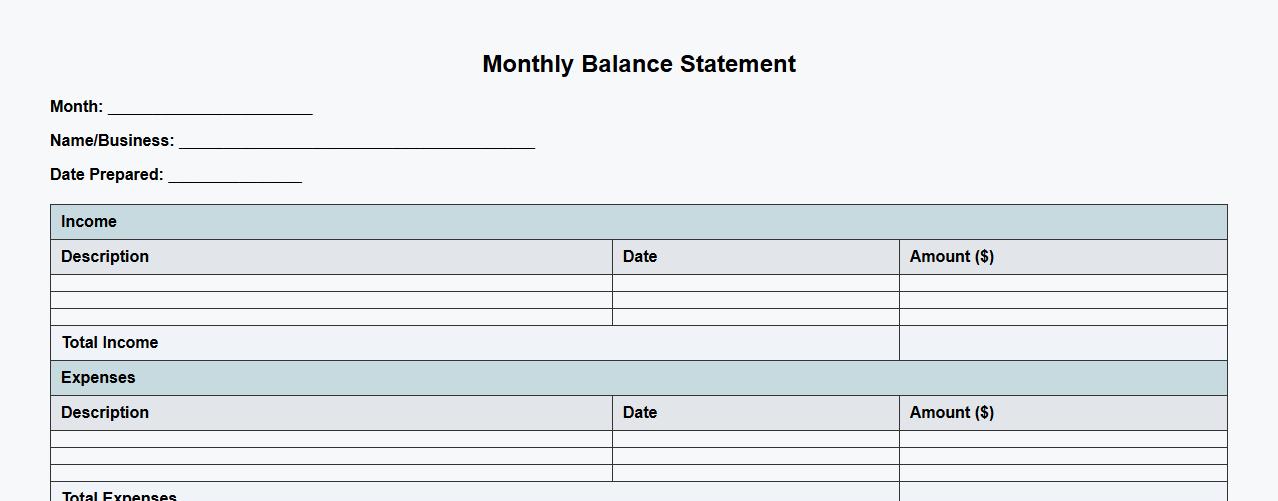 printable monthly balance statement form sample image preview