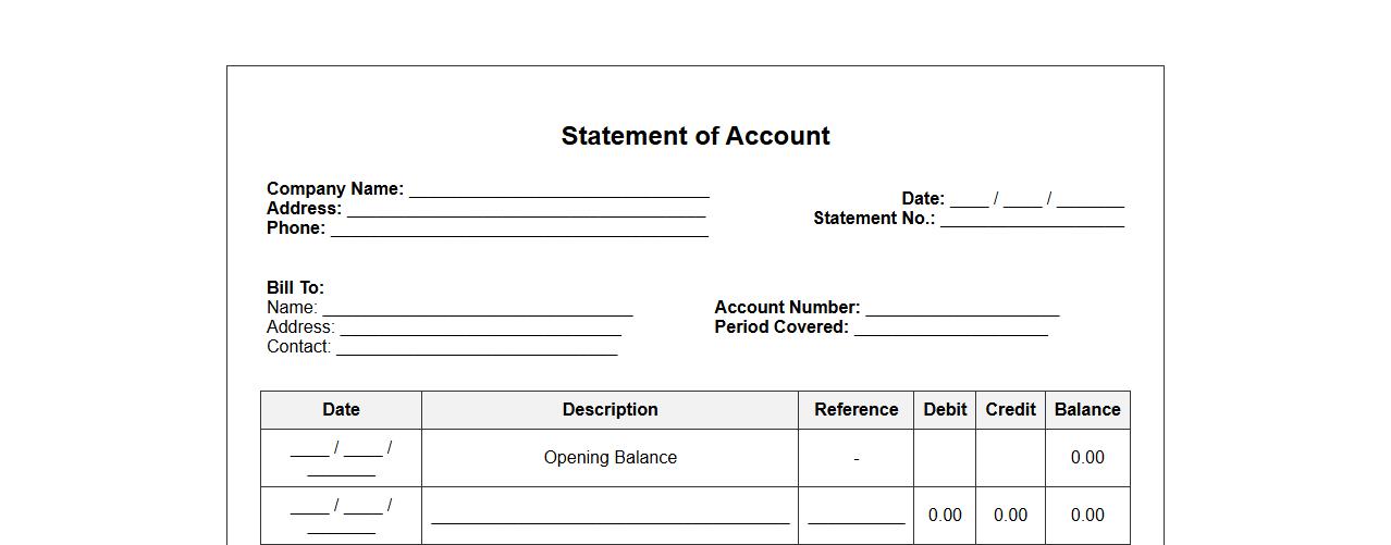 printable statement of account form sample for business image preview